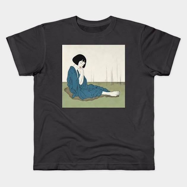 Lonely brunette asian woman Kids T-Shirt by KOTYA